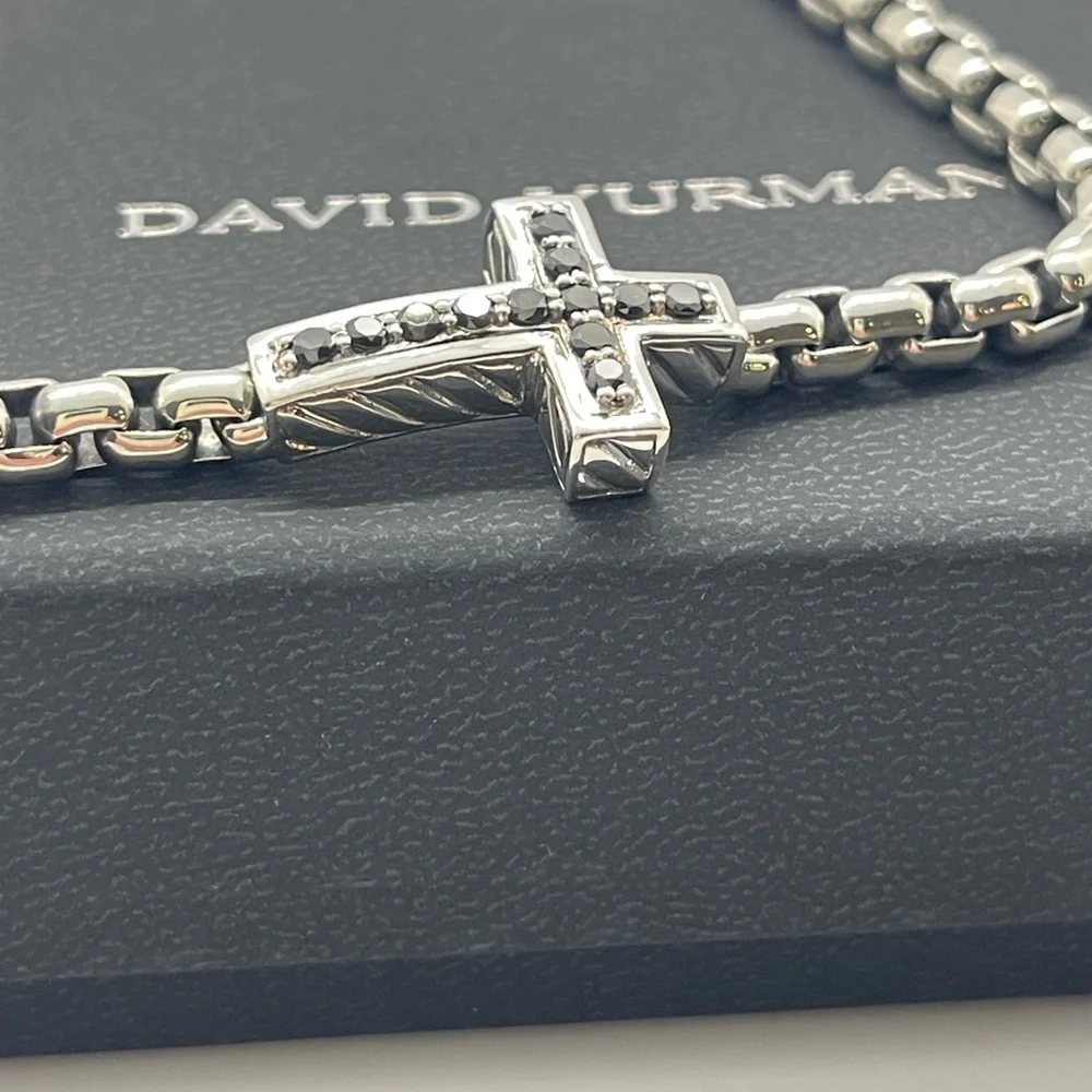 David Yurman Pavè Cross Bracelet in Sterling Silver with Black Diamonds, 5mm - Picture 9 of 11